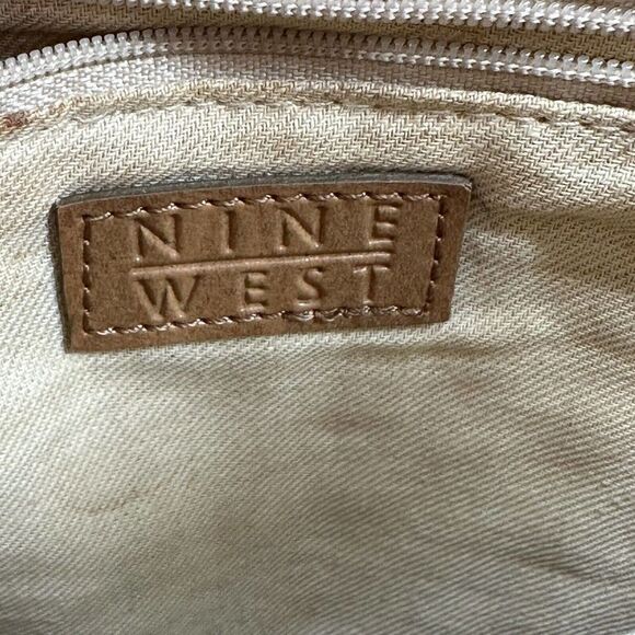 Nine West Vintage Handbag Basket Woven Vegan Leather Brown Top Handle Small Boho - Picture 12 of 14